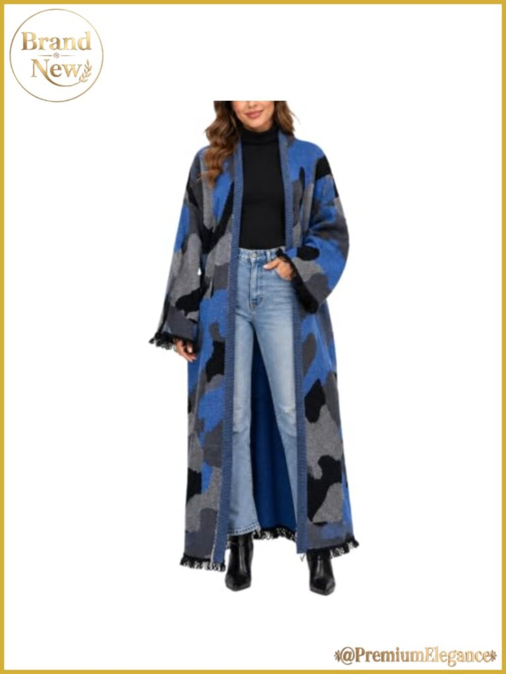 Oversized Camo Knit Long Cardigan Duster Sweater Coat Open Front